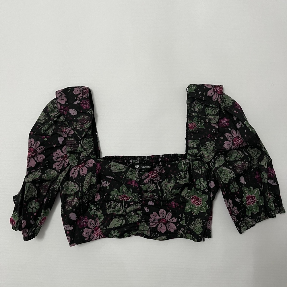 Zara Black and Pink Floral Blouse